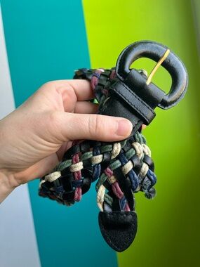 Multicolor and Black Leather Woven Braided Belt